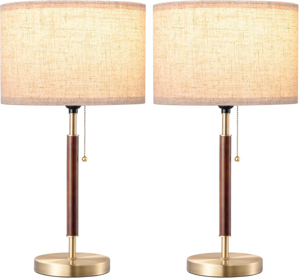 EDISHINE 2Pack Modern Mid Century Table Lamp, Pull Chain Switch, Metal Base