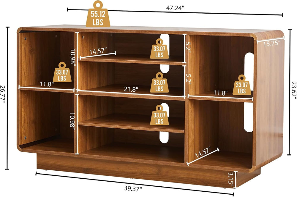 RARZOE 5-Tier AV Media Cabinet with Adjustable Shelves, 47'' Walnut