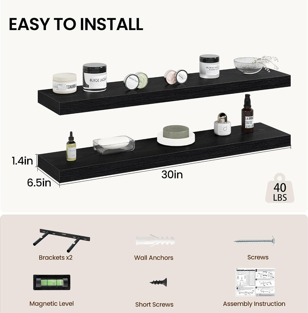 Vivelove 30 Inch Floating Shelves Wall Mounted for Display, 6.5 Deep Duty She...