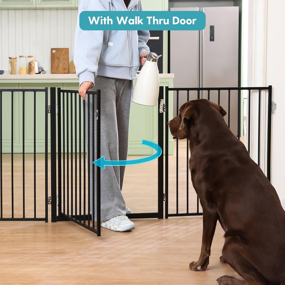 No Pawblems Freestanding Dog Gate with Door for Indoor & Outdoor, 30'...