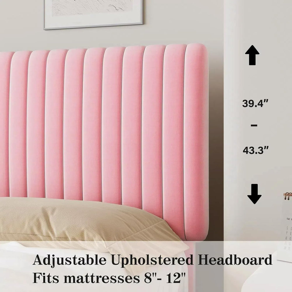 BarnFurin King Upholstered Bed Frame, Adjustable Headboard, Pink
