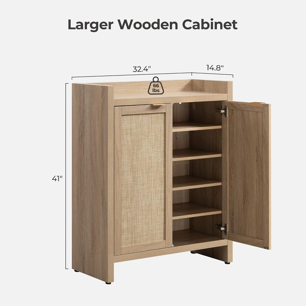 SICOTAS Shoe Cabinet, 24 Pair Shoe Storage Organizer Cabinet, Rattan Doors