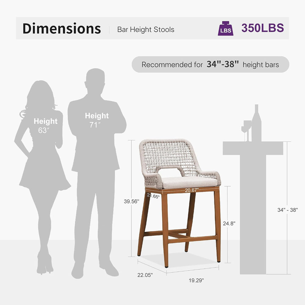 PURPLE LEAF Counter Bar Stools Set of 4, Hand-Woven Wicker, Deep Teak
