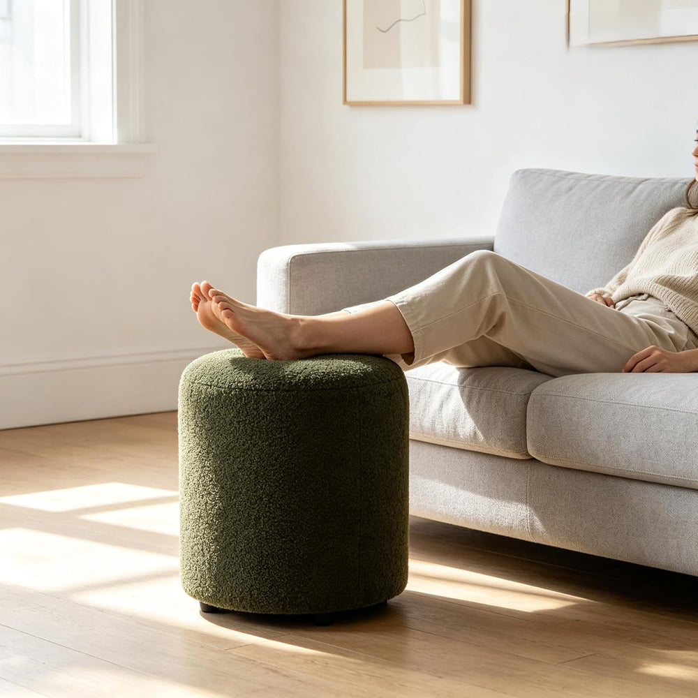 YDcosyfy Modern Round Ottoman Set of 2, Teddy Fleece Vanity Stool Footrest, U...