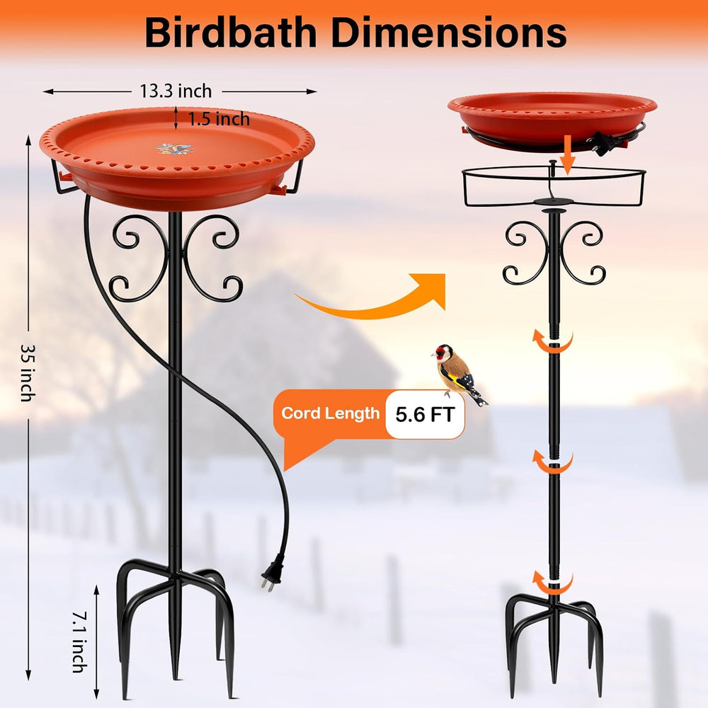 Daoeny 100W Heated Bird Baths for Outdoors, Heated Birdbath, Terracotta