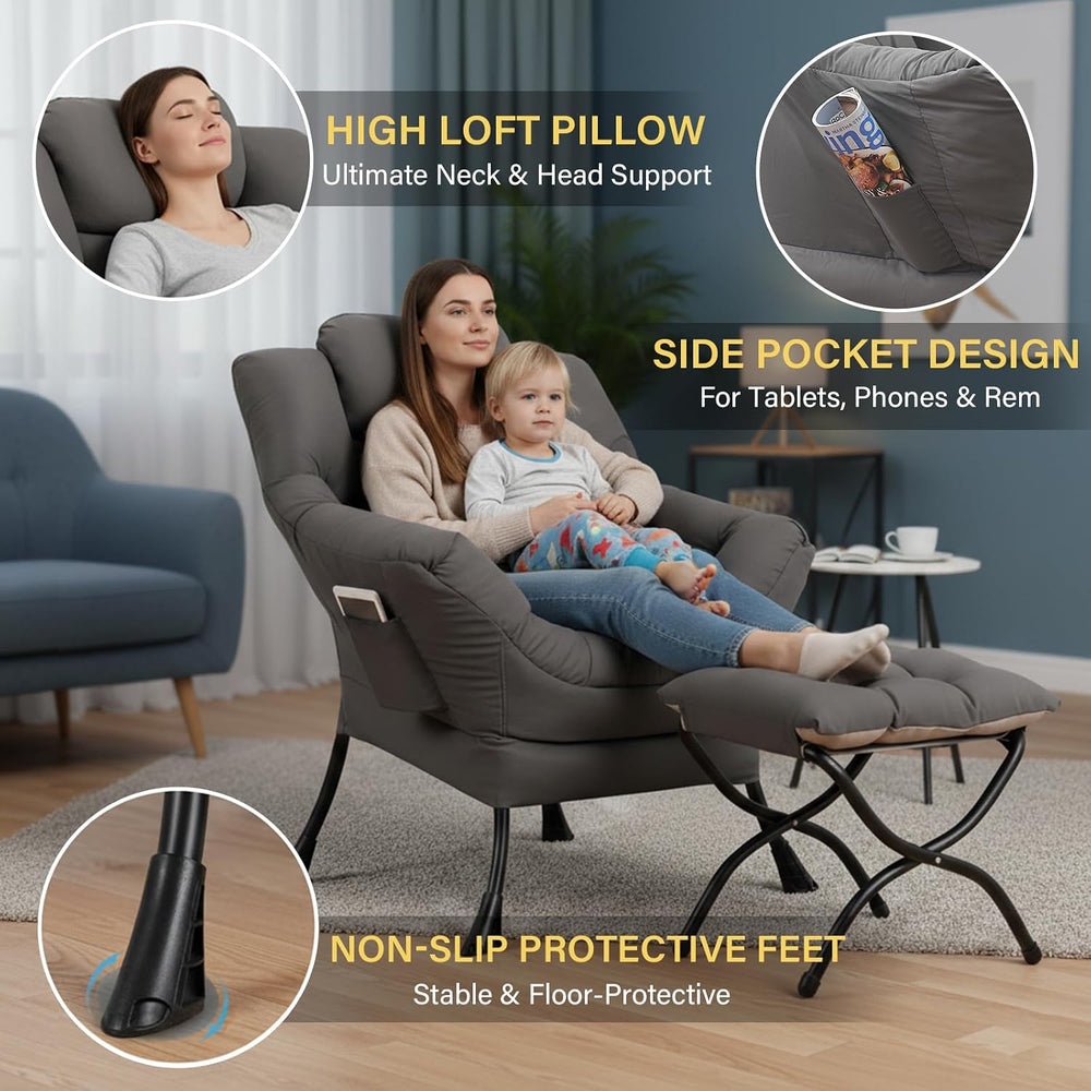 Lazy Chair with Ottoman,Comfy Accent Living Room Chair with Footrest Set