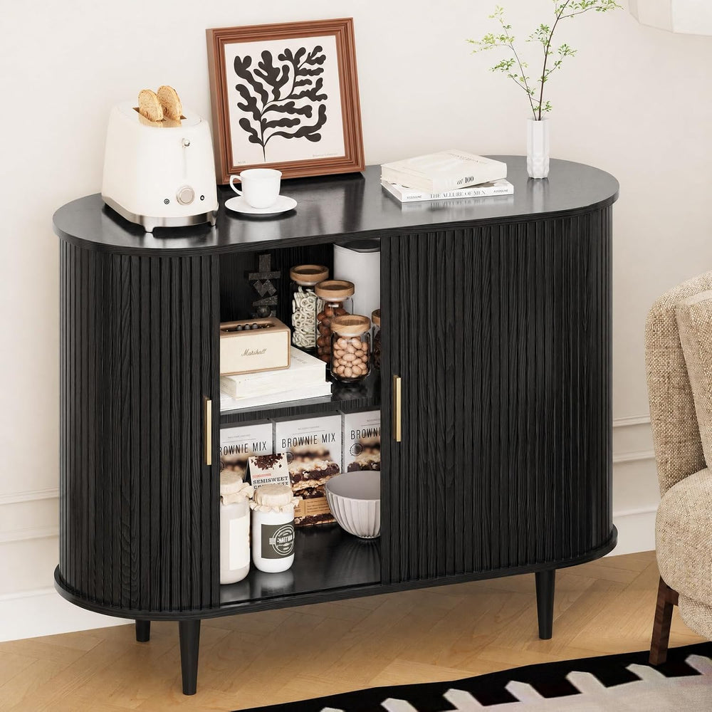 DHH Sideboard Buffet Cabinet with Storage,Mid Century Modern Fluted Accent Co...