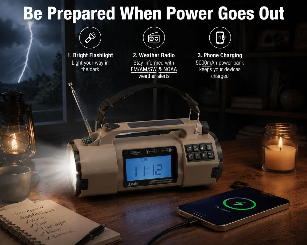 NOAA Weather Radio Emergency Radio with Hand Crank & Solar Charging