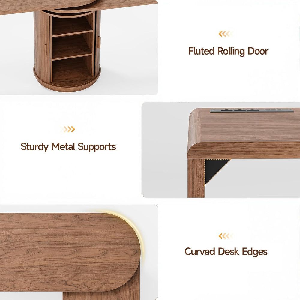 ONBRILL 60 in L Shaped Desks,360° Rotating Swivel Corner Desk,Walnut