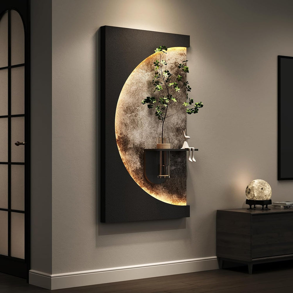 Large 3D LED Moon Wall Art Decor for Living Room, Modern Black 30x60 Inch