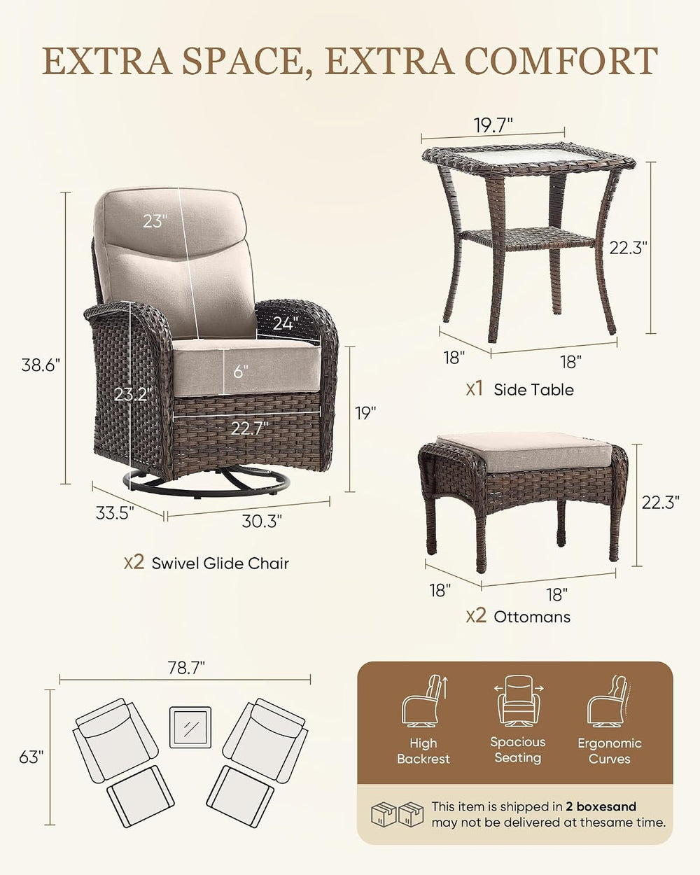 Belord Upgraded 6“ Cushion Luxury 5 Pieces Patio Furniture Set - All Weather ...