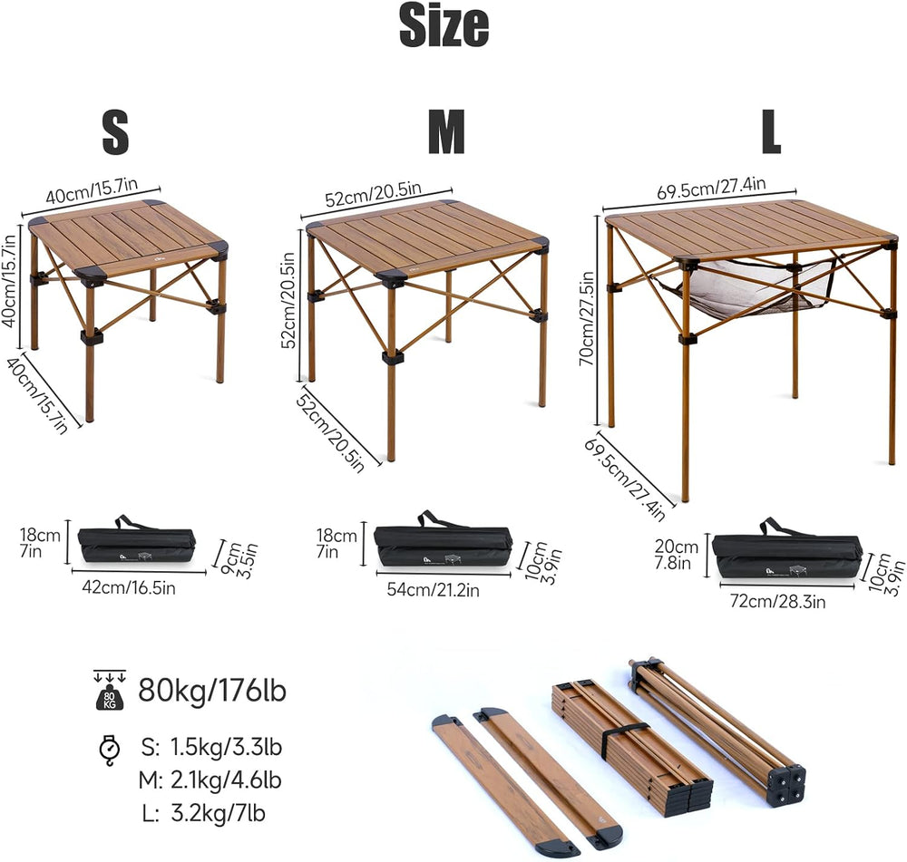 iClimb Lightweight Stable Alu. Folding Square Table Roll Up Top (Nature, S)