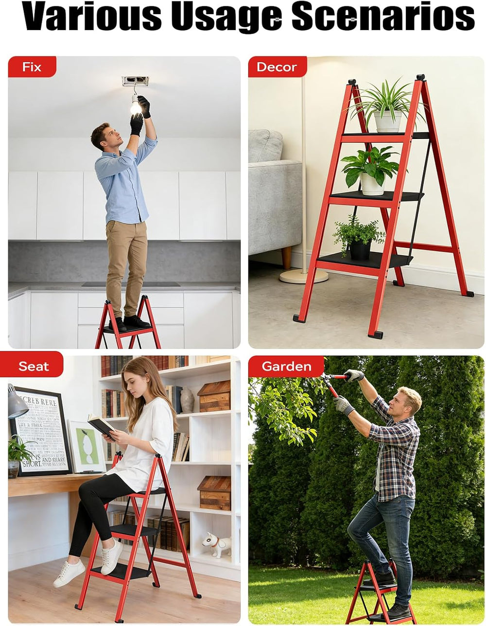 3 Step Ladder,Aluminum Ultra Thin Folding Step Stool,400 Lbs Capacity Heavy D...