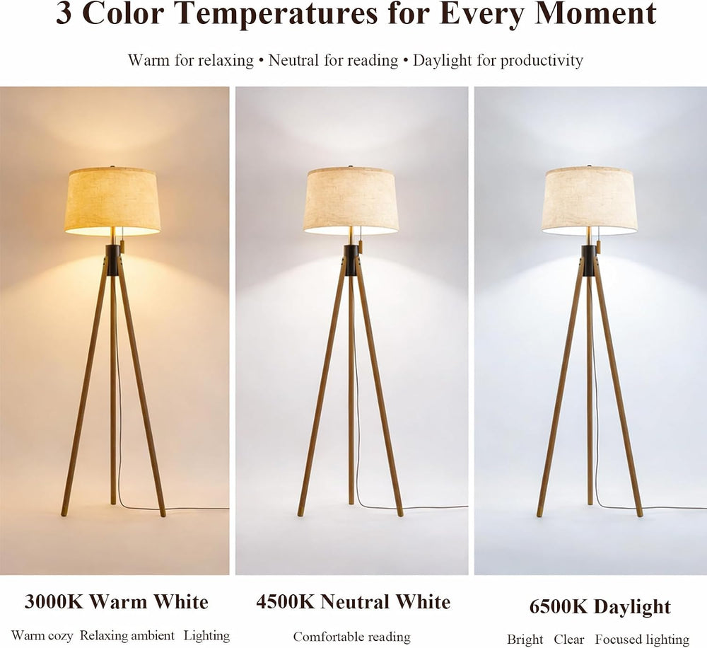 MOFFE Mid Century Tripod Floor Lamp with Pull Chain,Black & Gold Finish