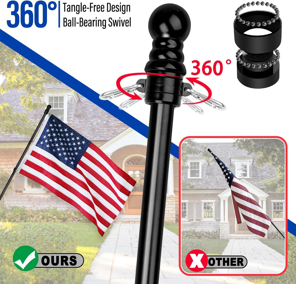 XIFAN American Flag with Pole Kit for Outside - 6FT Black Stainless Steel Fla...