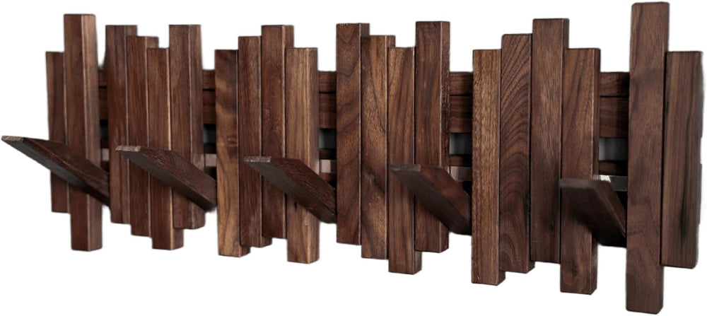 Natural Wood Piano Coat Rack, Black Walnut, Wall Mounted