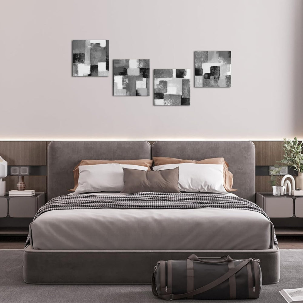 LoveHouse Black and Gray Abstract Bathroom Decor Geometric Wall Art