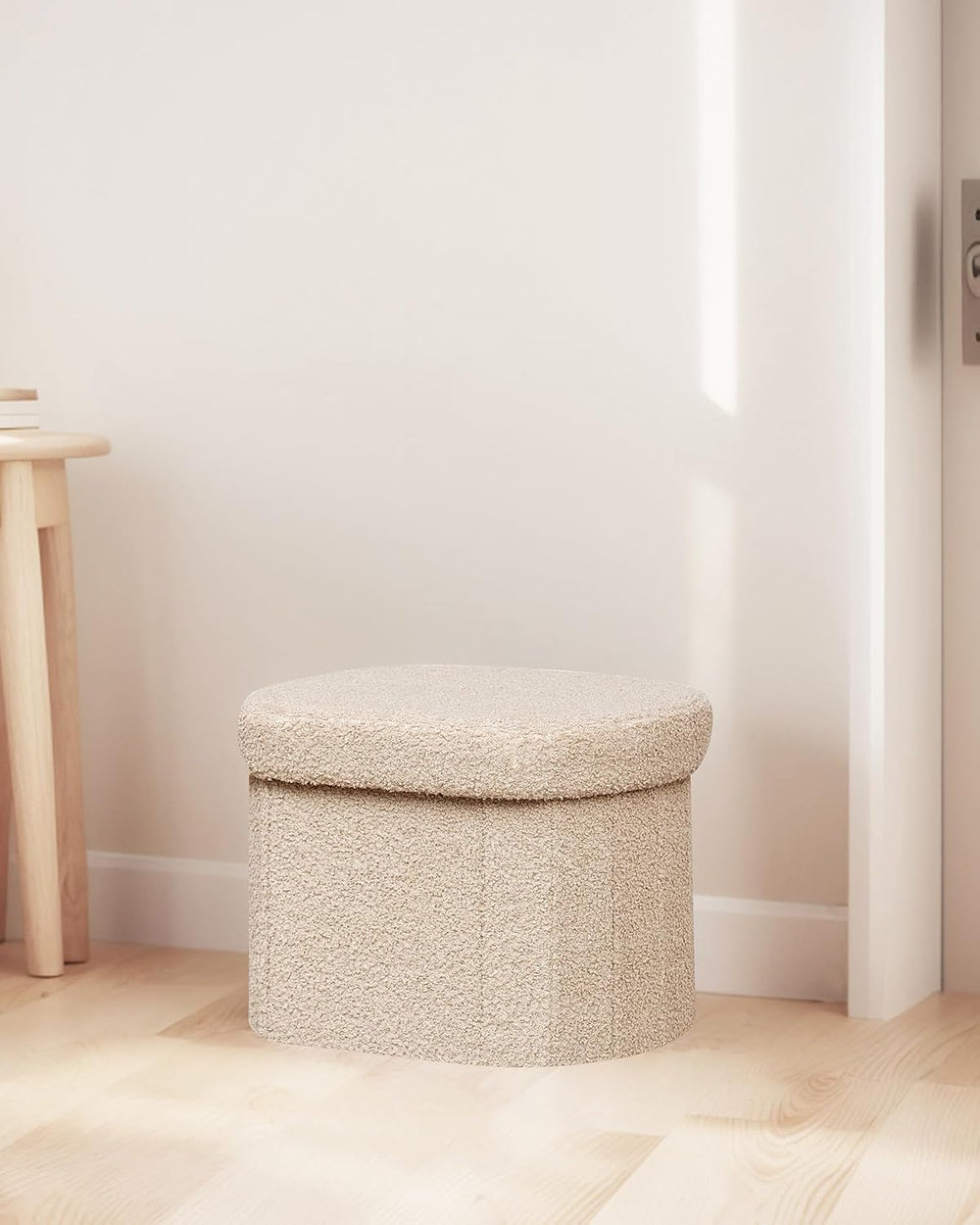 B FSOBEIIALEO 16.14" Boucle Storage Ottoman Cube for Dorm Room, Beige