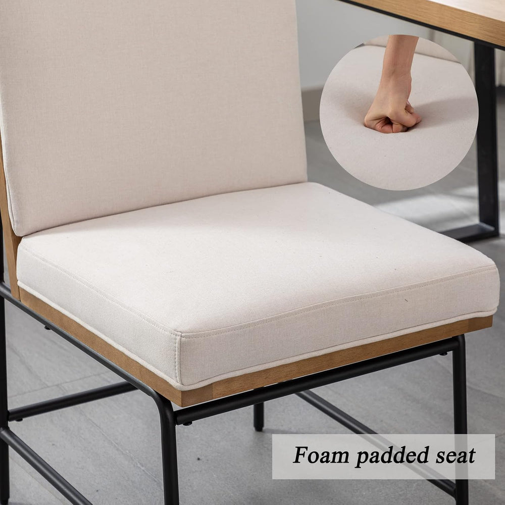 DUOMAY Mid-Century Linen Dining Chairs Set of 2 with Handle, White