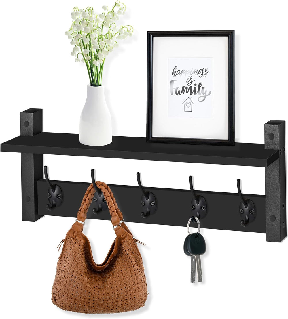 Sorbus Coat Rack Wall Mount with Shelf (Black, 24 Inch)