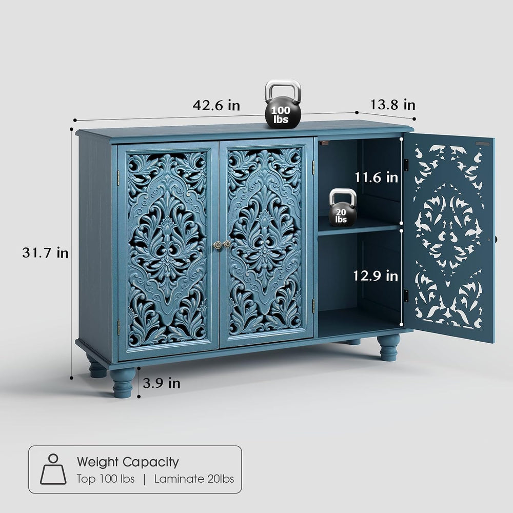 JOINICE 42.5" Accent Storage Cabinet with 3 Doors for Living Room,Blue