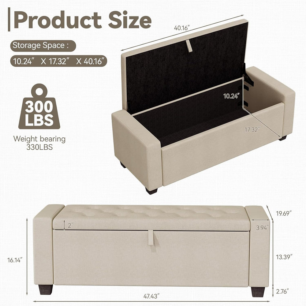 48" Ottoman with Storage,Beige Storage Ottoman Bench,Bench for Bedroom