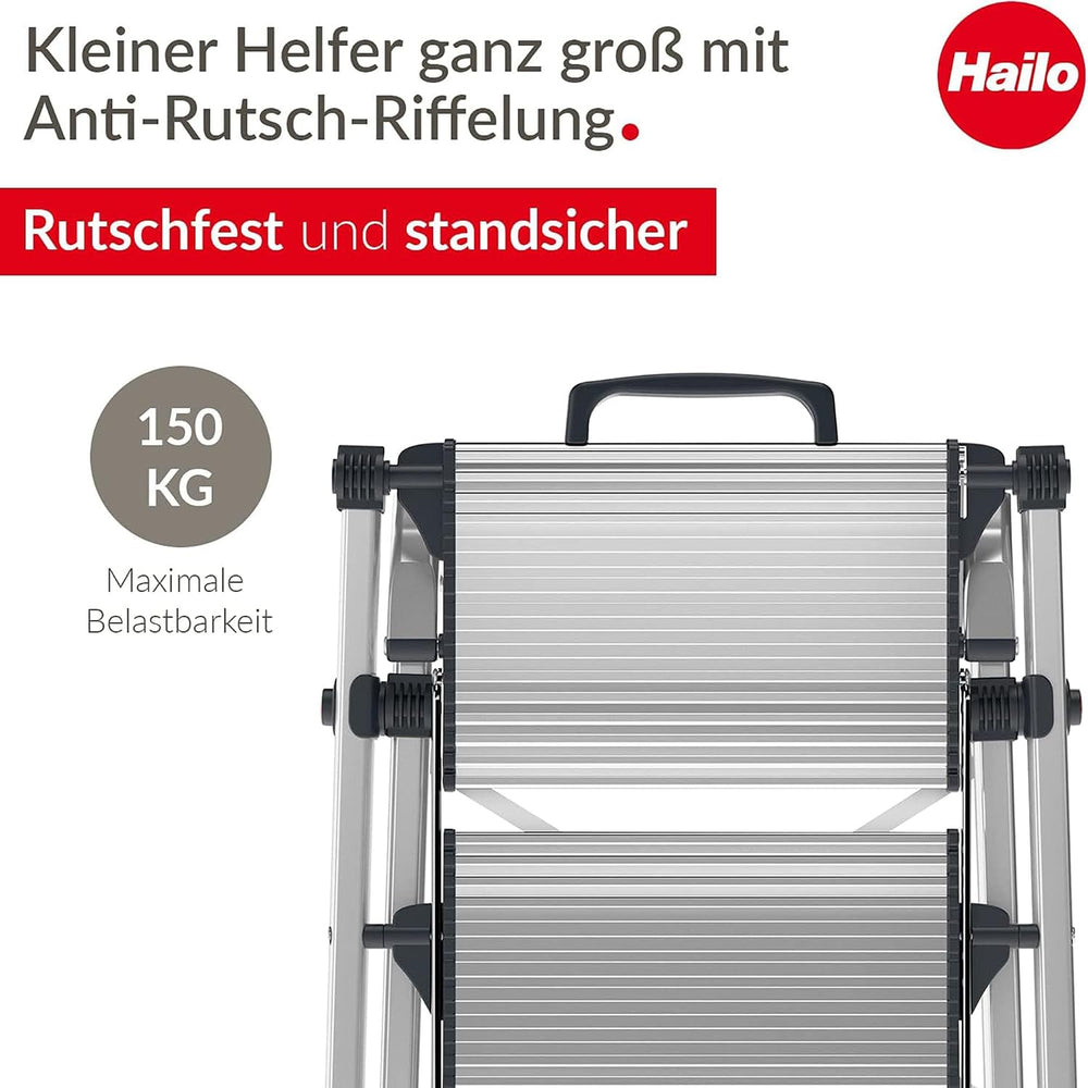 MK80 Mini Steel Step Stool Silver - Two Large Anti-Slip Steps