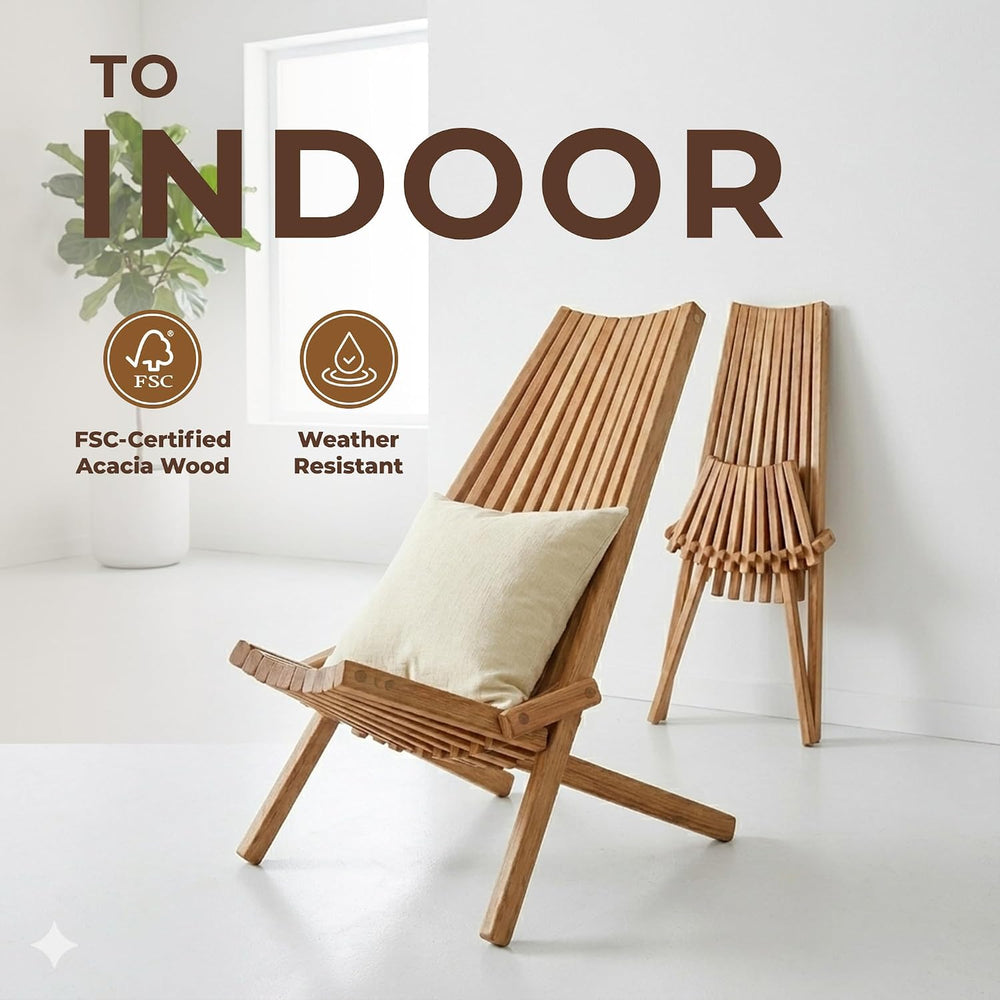 Melino 2PCS Wooden Folding Tamarack Chairs, FSC Certified Acacia Low Profile ...