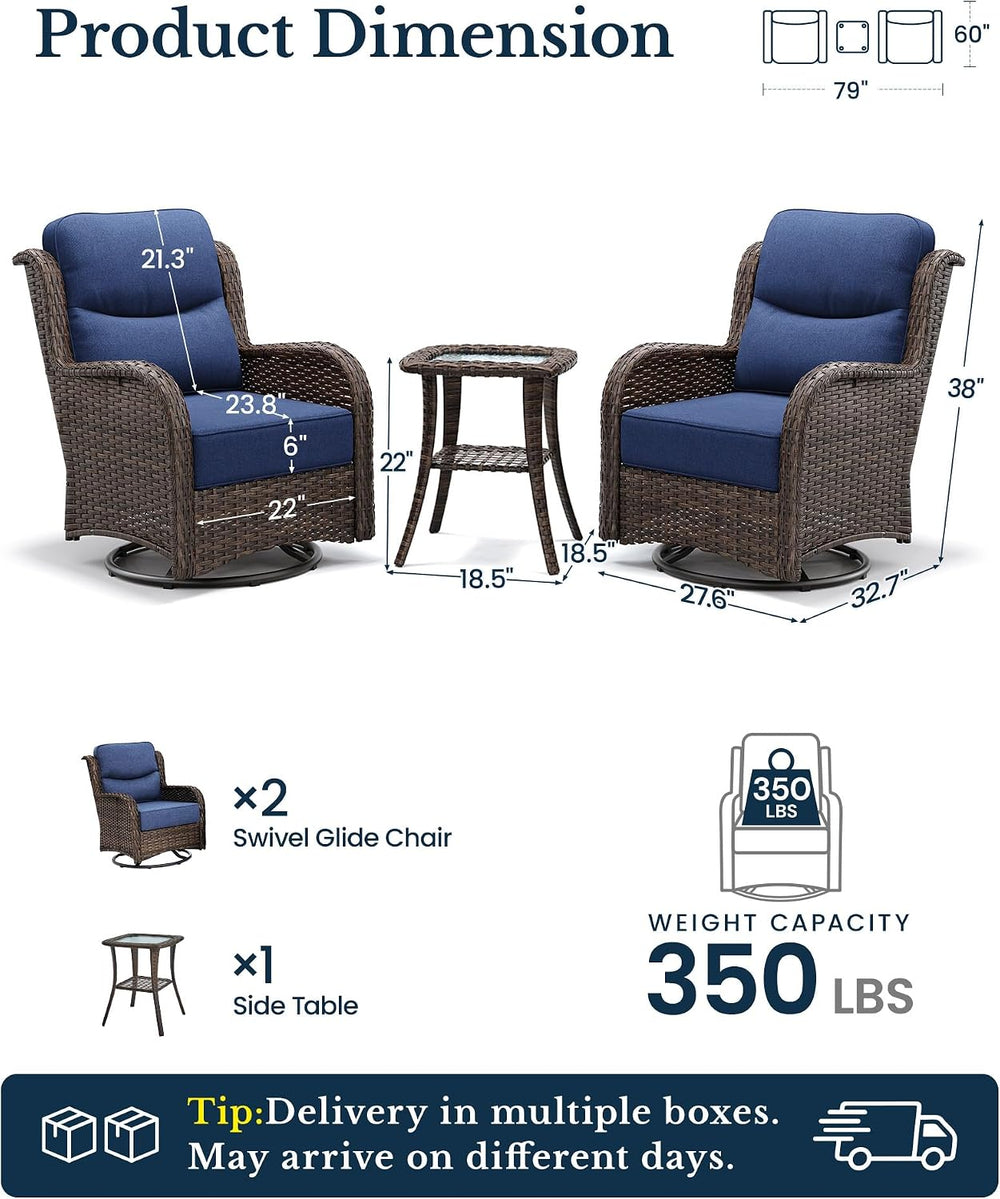HILLGA 3-Piece Luxury Patio Furniture Set with 6" Thick Cushions, Weathe...