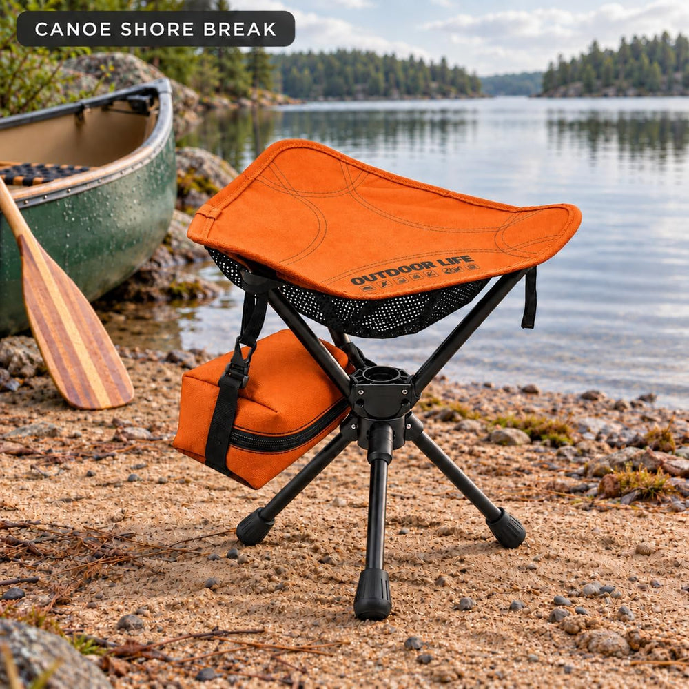 360° Swivel Camping Stool, 265 lb, 1.2 lb, 7075 Aluminum, Orange
