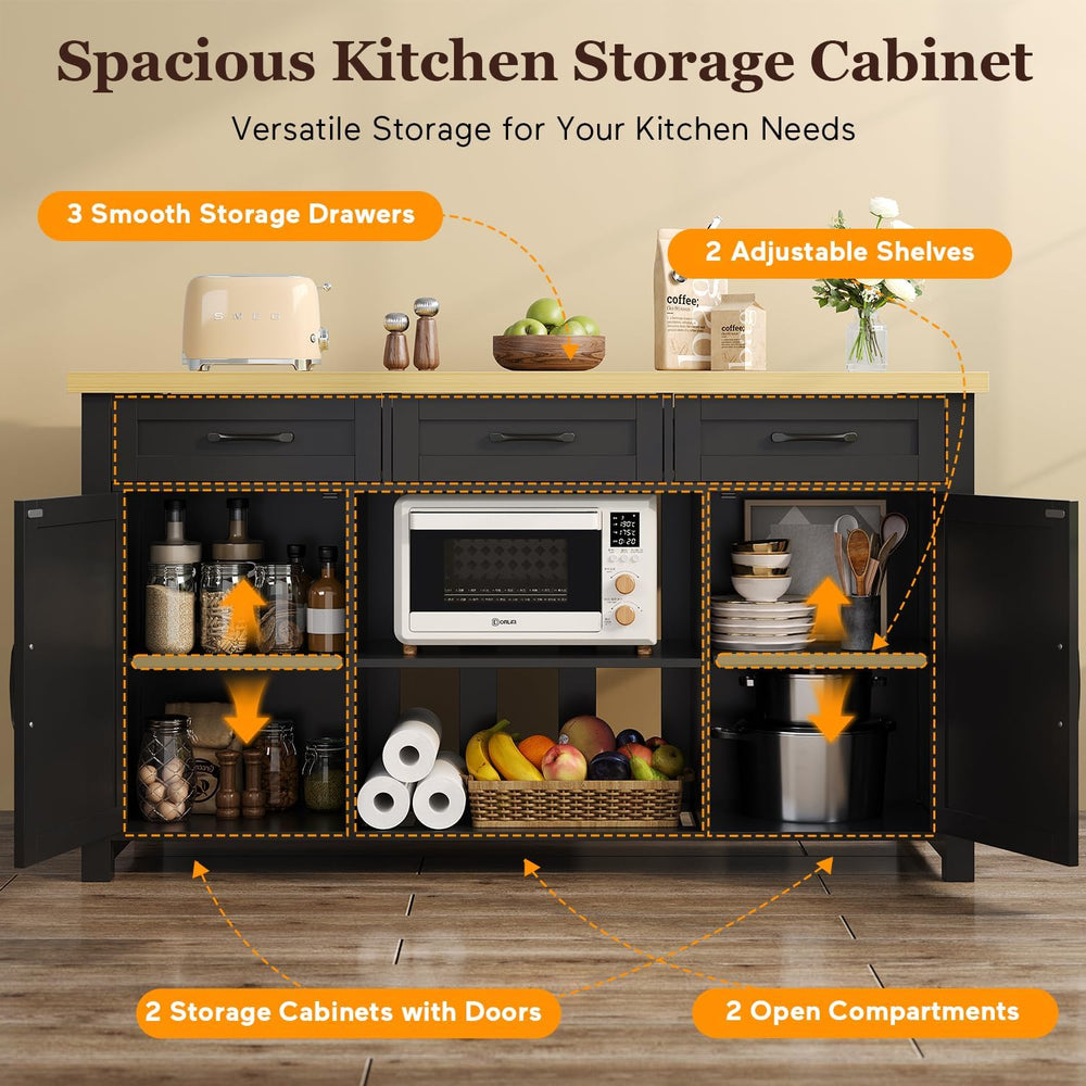 knoworld 60" Kitchen Island with Storage for Kitchen Dining Room, Black