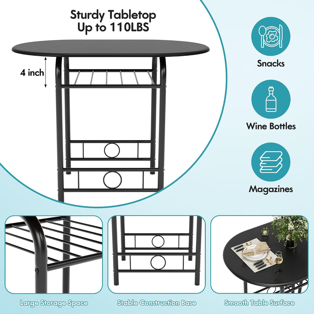Flamaker Dining Table for 2, 3 Piece Round Table & Chair Set, Black