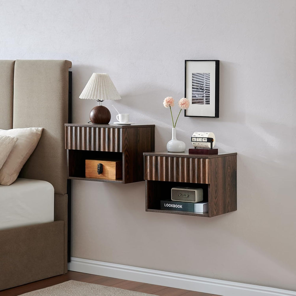 BuildHom Floating Nightstand Set of 2 with Fluted Drawer, Bedside Table