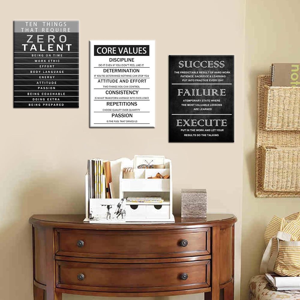 QYHART Zero Talent Core Values 3 Piece Canvas Wall Art Office Wall Decor