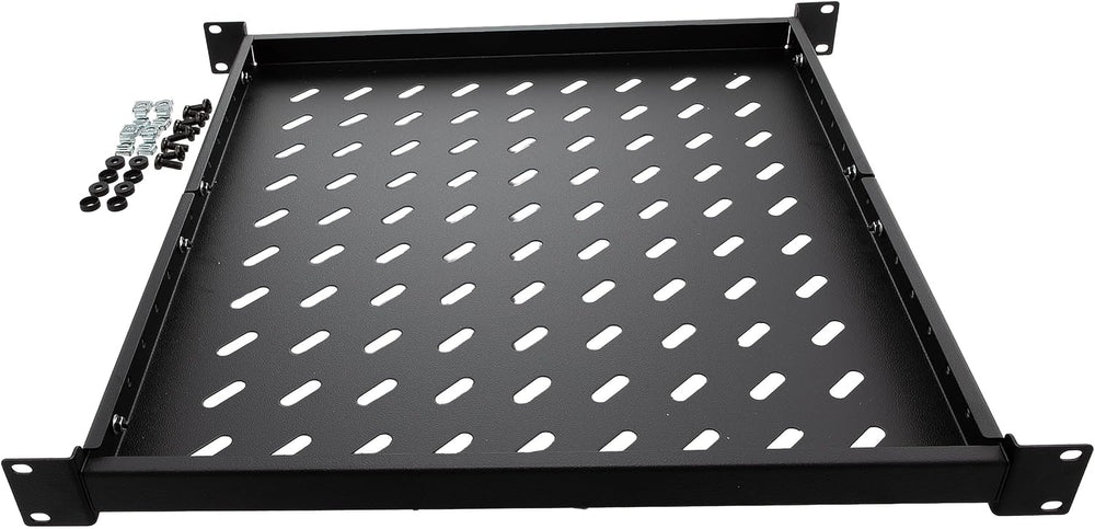 Navepoint 1U 19-Inch Fixed 4-Post Rack Mount Server Shelf with Adjustable Dep...