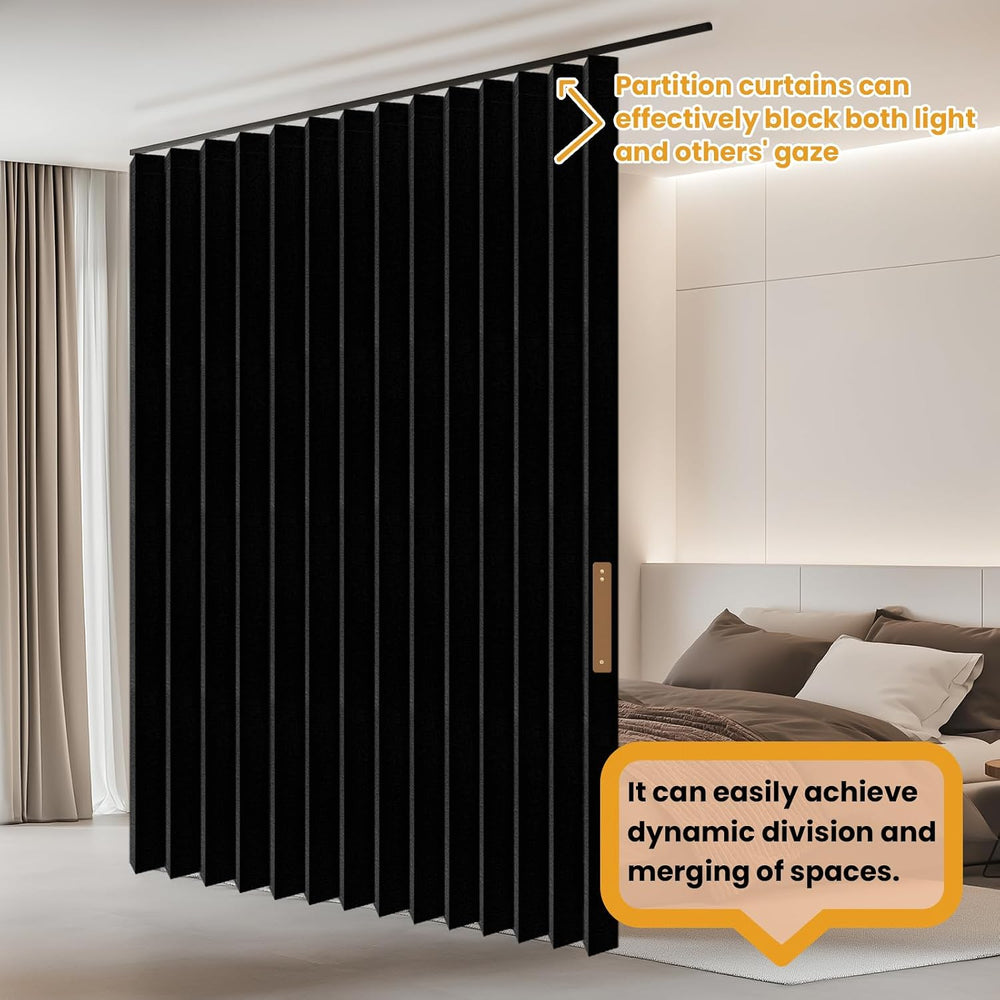 JILRON Accordion-Style Room Divider with Ceiling Track - Foldable Partition C...