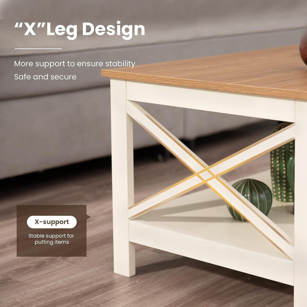 PHI VILLA White Farmhouse Coffee Tables with Storage for Living Room
