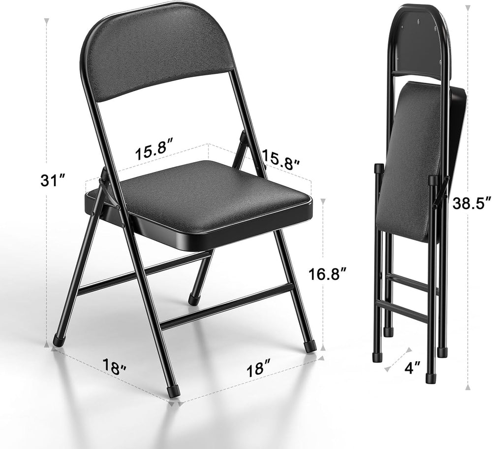 Nazhura 4 Pack Folding Chairs, Fabric Dining Chair Set with Padded Cushion an...