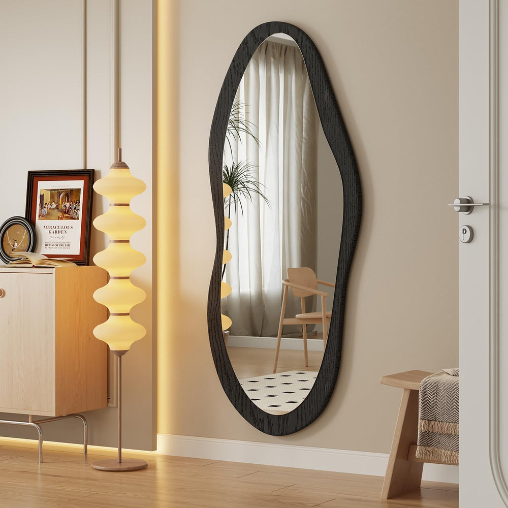 AAZZKANG Irregular Wall Mirror Full Length Black Wood Framed Large