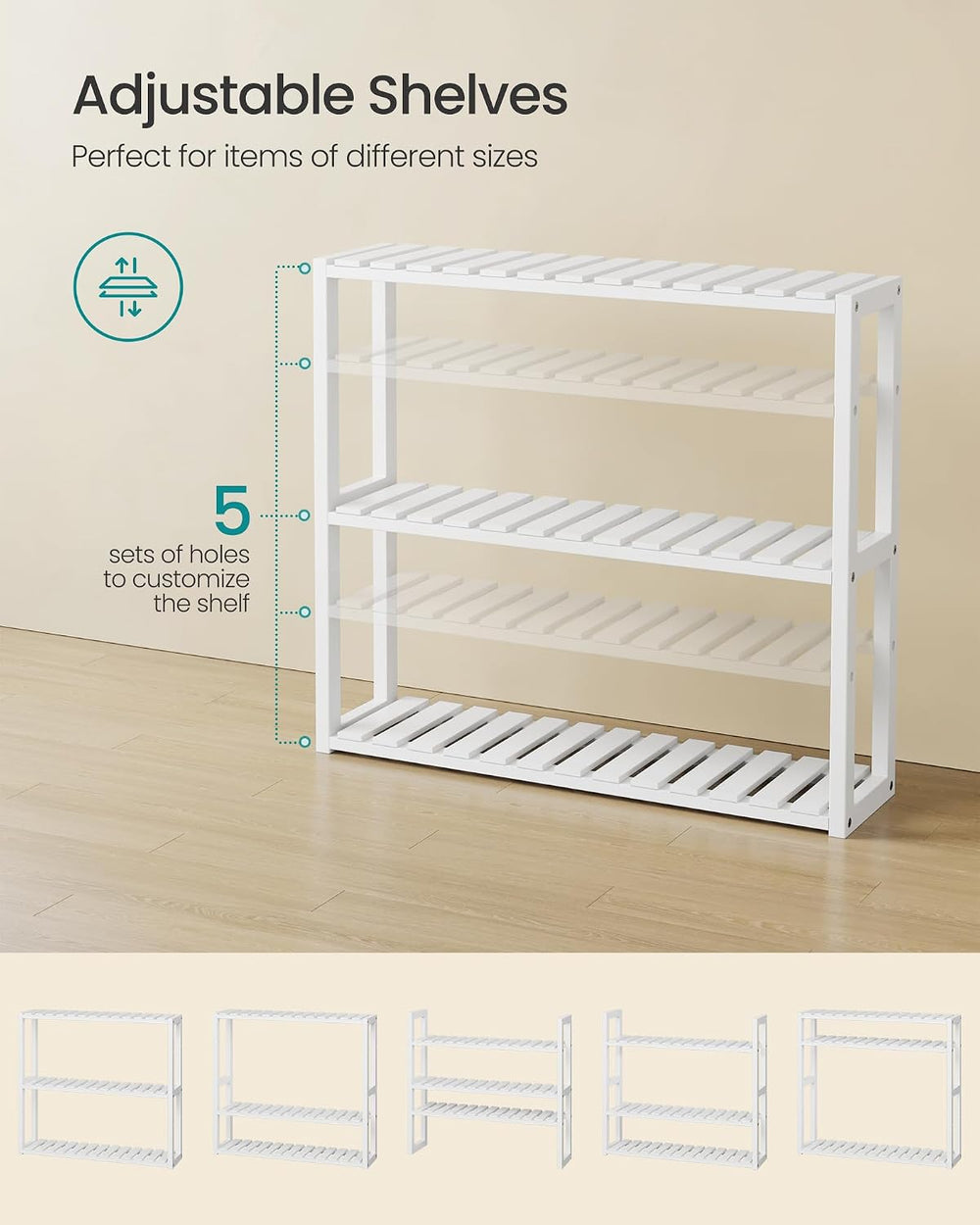 SONGMICS Bamboo Bathroom Shelf, 3-Tier Adjustable Plants Rack