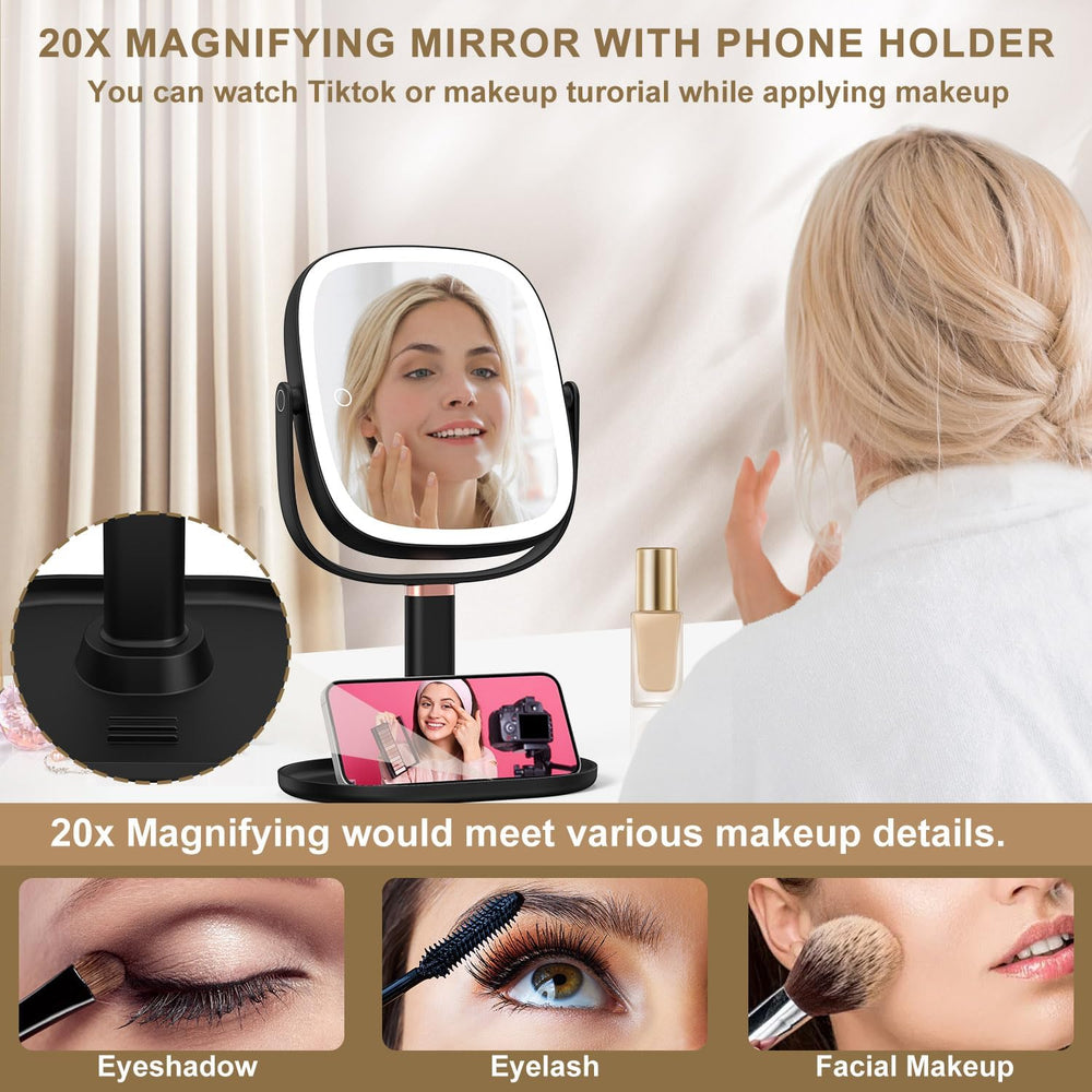 Mocado Makeup Mirror with Lights, 1X/20X Magnifying Mirror with Light