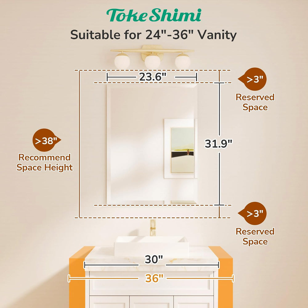 TokeShimi Bathroom Vanity Mirror Frameless with 1" Beveled Edge 24x32 in