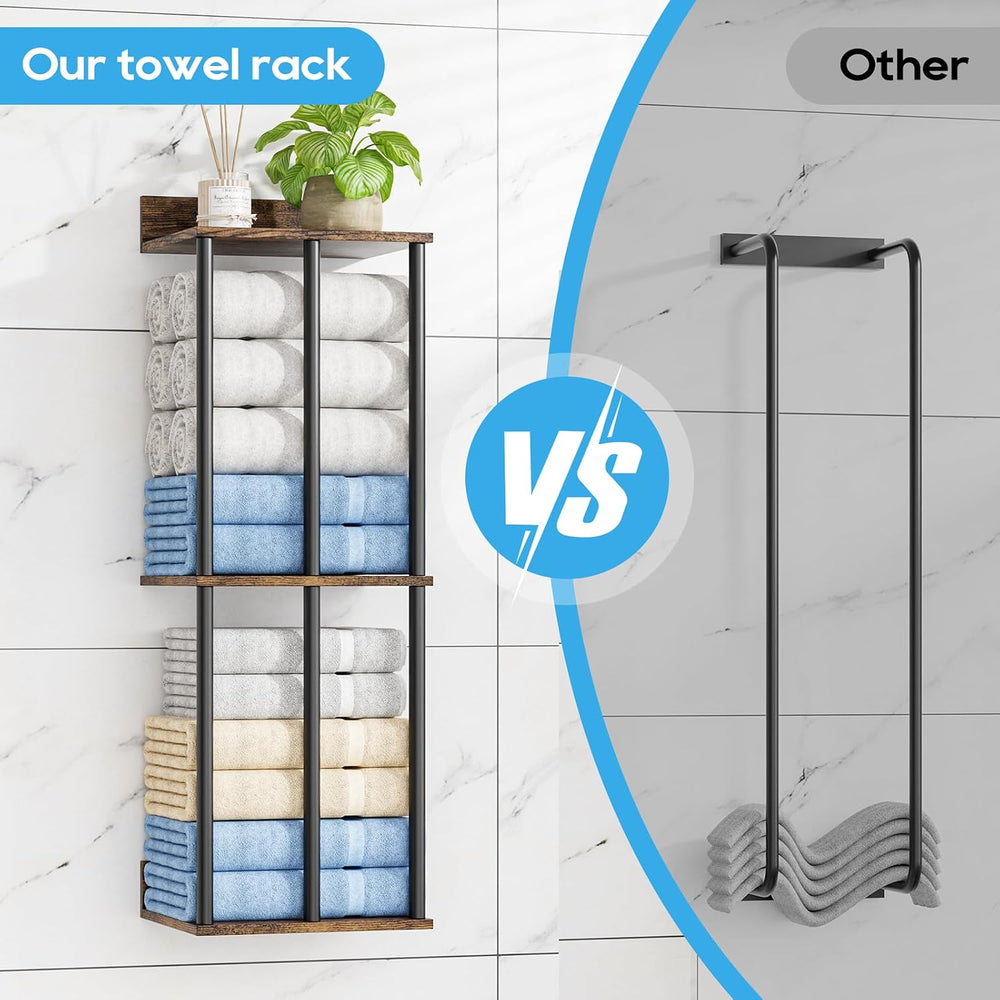 Towel Racks for Bathroom Wall Mounted with Wooden Storage Shelf