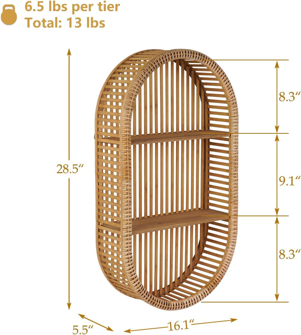 3 Tier Oval Rattan Wall Shelf
