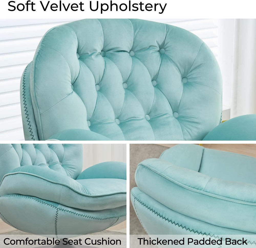 Velvet Swivel Accent Chair with Ottoman Set,Modern Tufted Armchair with Footr...