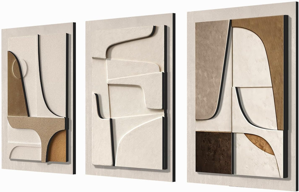 Large Wall Art for Living Room, 3D Boho Textured 3 Piece Set, 24x36 In