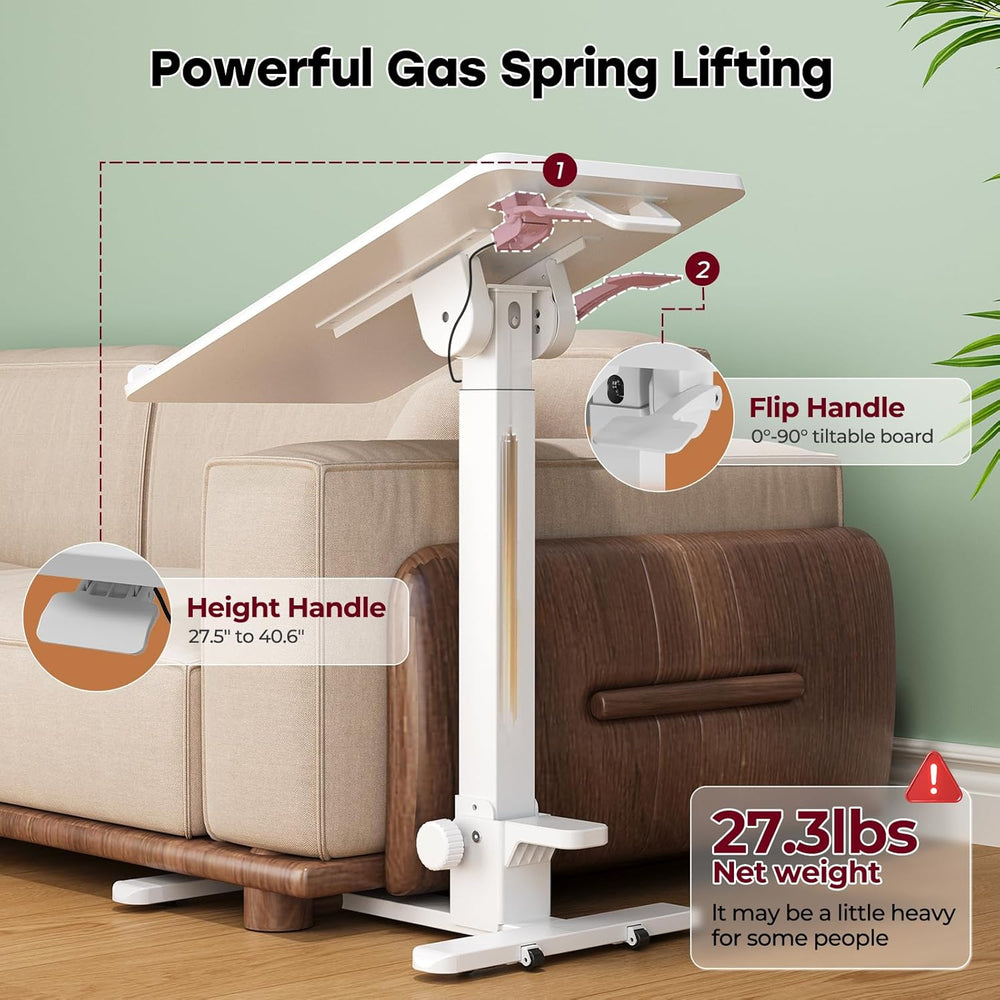 27" Foldable Mobile Standing Desk, No-Assembly Needed, White