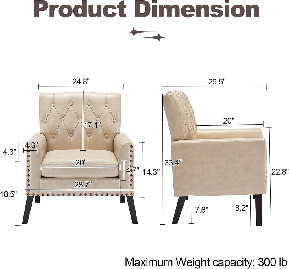 Mid Century Modern Accent Chair Set of 2, Ivory White Faux Leather Office Cha...