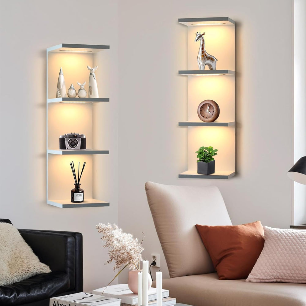 4 Tier LED Wall Shelf, White