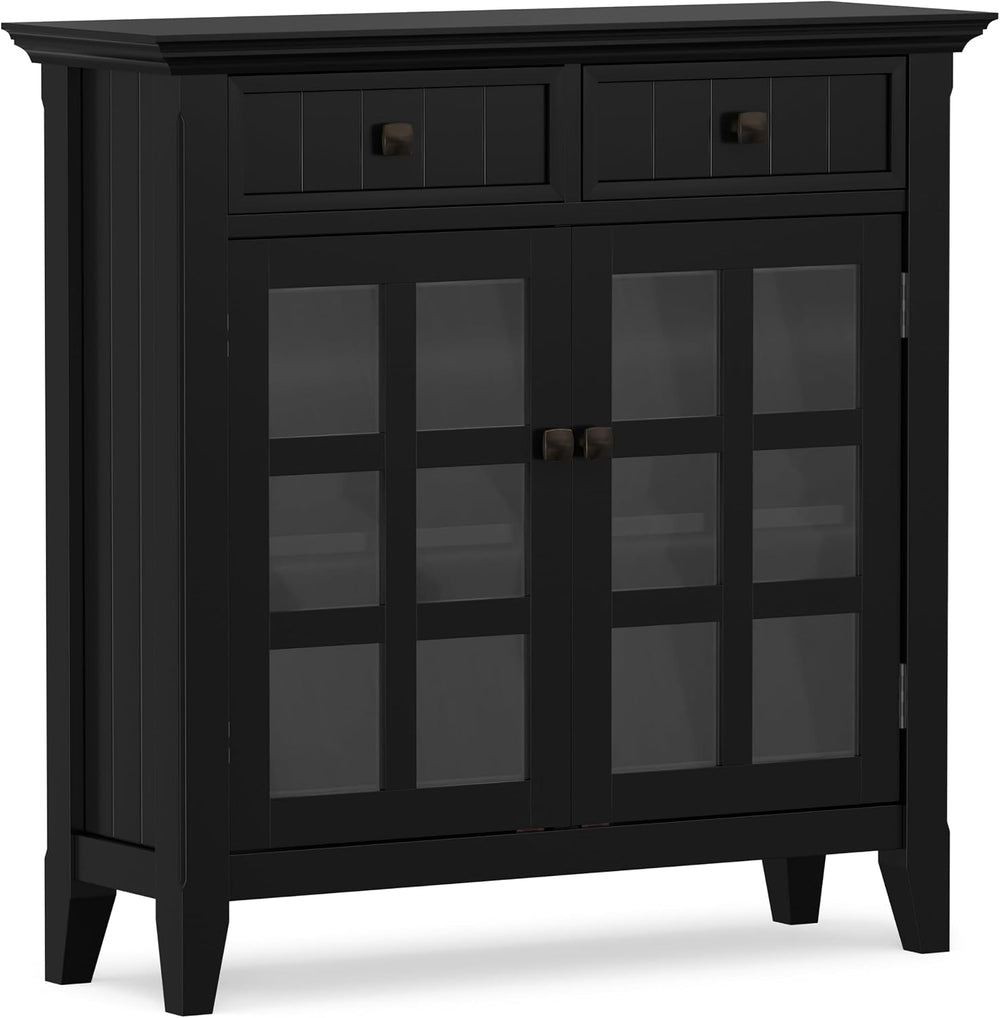 SIMPLIHOME Acadian 36" Wide Solid Wood Cabinet in Black